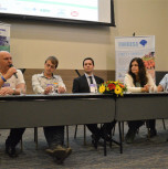 Dr. Elci Dickel (UPF), João Eduardo Marcolin (Mais Frango), Gustavo Schiavo (Agrosul Foods), Dra. Cláudia Simões Fontana (MAPA/RS) e Dr. Adriano da Silva Guahyba (10 SIPOA-MAPA/RS)