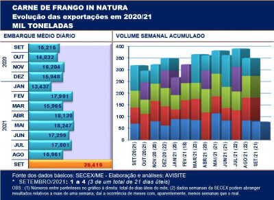 Exportação de carne de frango: primeiros números da SECEX/ME para setembro inviabilizam projeções