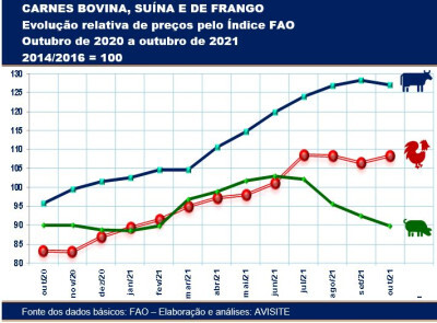 FAO: entre as carnes, apenas a de frango obteve aumento de preço em outubro