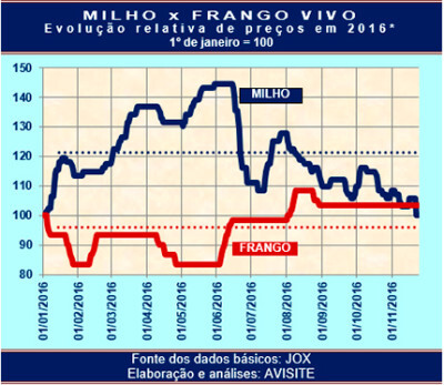 Frango vivo e milho retornam à mesma paridade do início de 2016