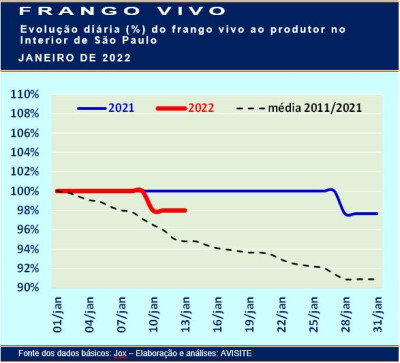 Frango vivo: preço médio diário mostra retração de 2%