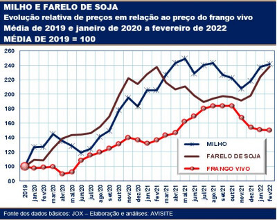 Nos últimos 26 meses preço do frango vivo evoluiu 50%; o do milho e do farelo de soja, 140%