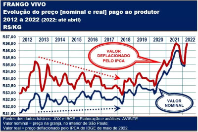 Preço real decrescente do frango vivo foi interrompido pelo aumento de custo