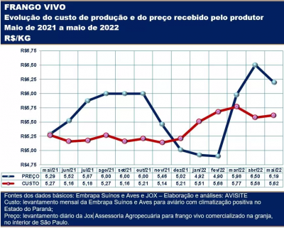 Custo x preço do frango vivo: margem do produtor sofre profunda deterioração