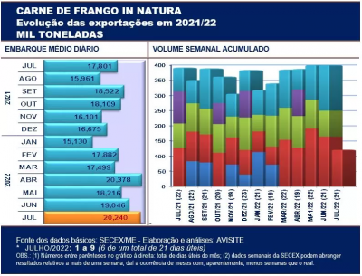 Carne de frango: primeiros embarques de julho mostram que exportações permanecem em bom ritmo