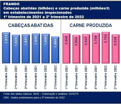 Frangos abatidos no 2º trimestre retrocederam ao menor nível trimestral do último ano e meio